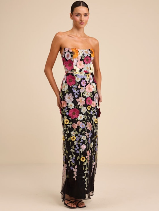 Lulus Dresses & Skirts - Lulus Macario Black Multi 3d Floral Embroidered Strapless Maxi Dress - Size M